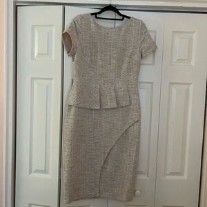 Calvin Klein Collection Beige Tweed Midi Dress